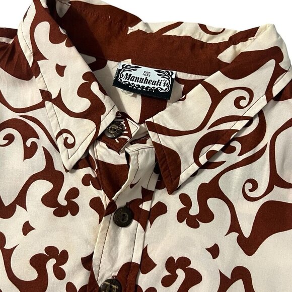Manuheali'i Hawaiian Quilt Pattern Short Sleeve Shirt Size XXL 1/4 Button Front